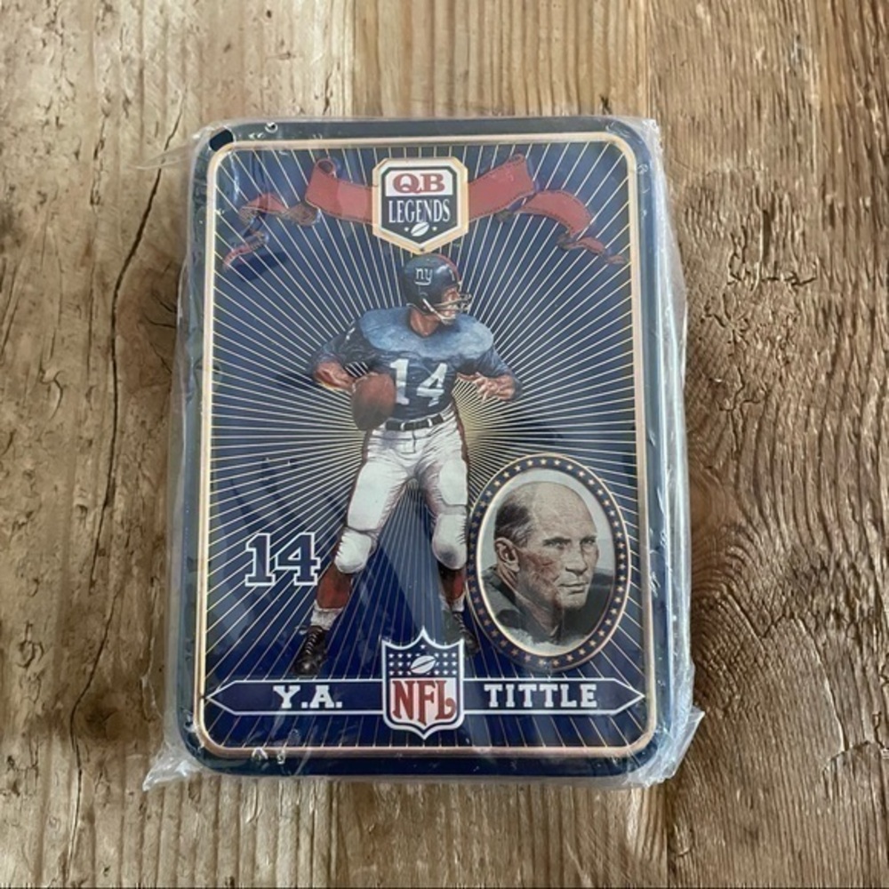 NIB NFL QB Legends #14 Y.A.TITTLE 2 Deck Playing Cards Tin New York Giants